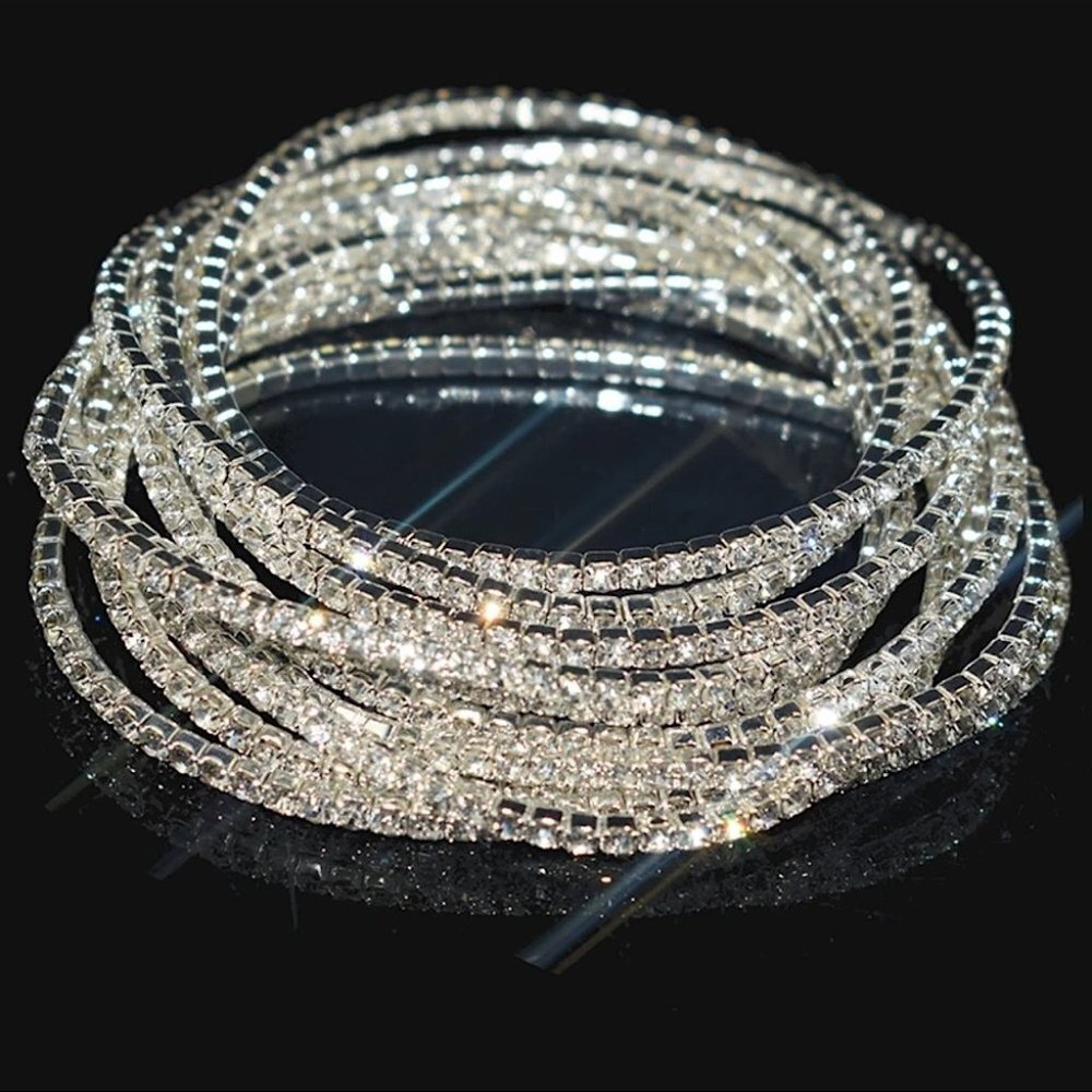 Rhinestone bracelet anklet stackable stretchy bling dainty sparkly diamond glam